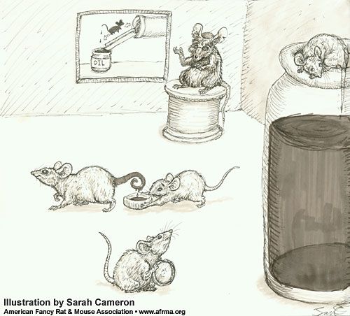 Mice dipping tails in oil